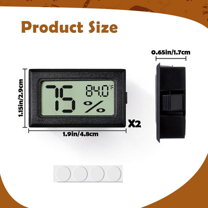 Digital Reptile Thermometer and Humidity Gauge - 2-Pack Adhesive Hygrometer for Terrariums, Ideal for Bearded Dragons, Leopards, Crested Geckos, Snakes, and Lizards