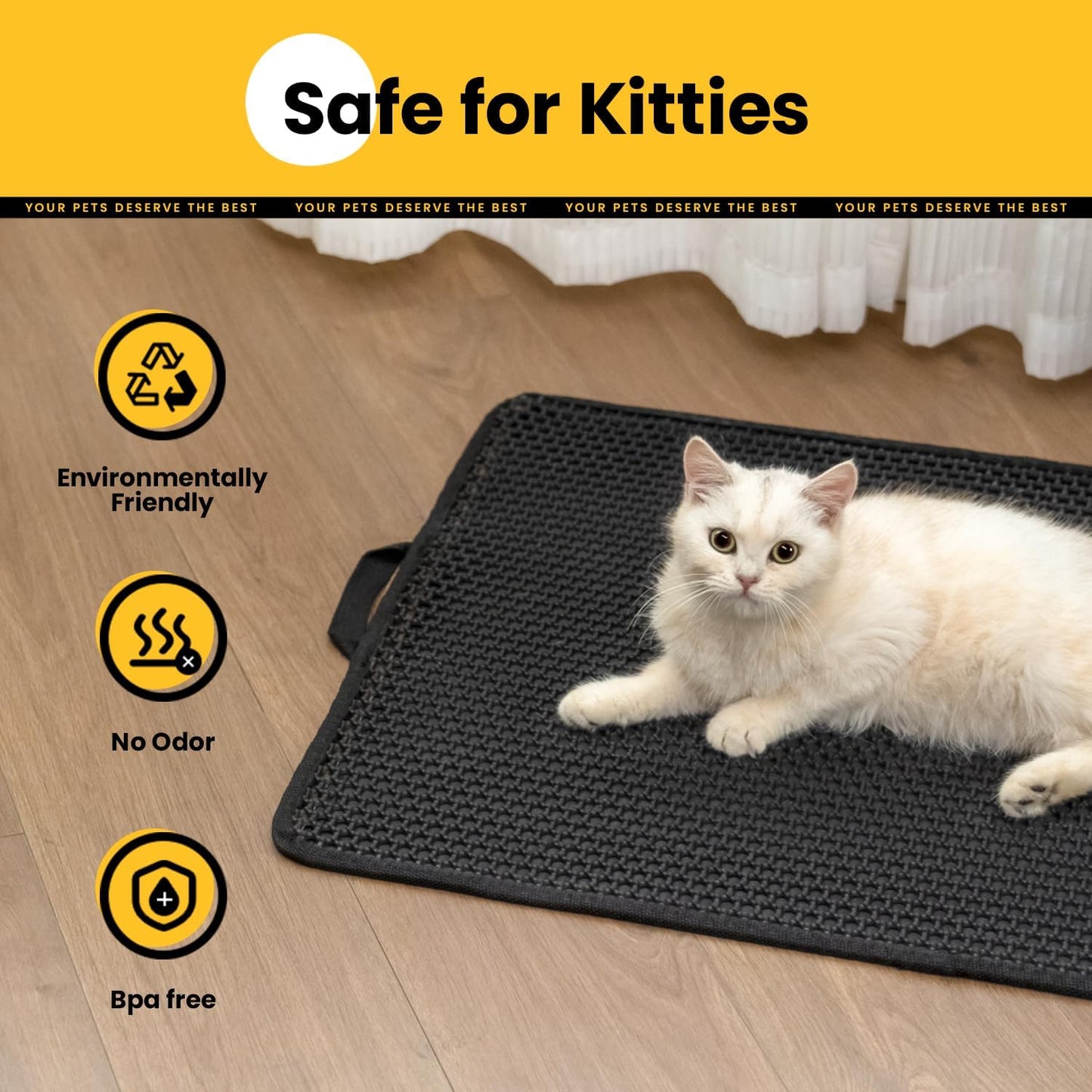 Compact Cat Litter Mat 23.6" x 14.6" - Waterproof and Leakproof Honeycomb Design, Washable and Easy to Clean, Ideal for Small Spaces, Black
