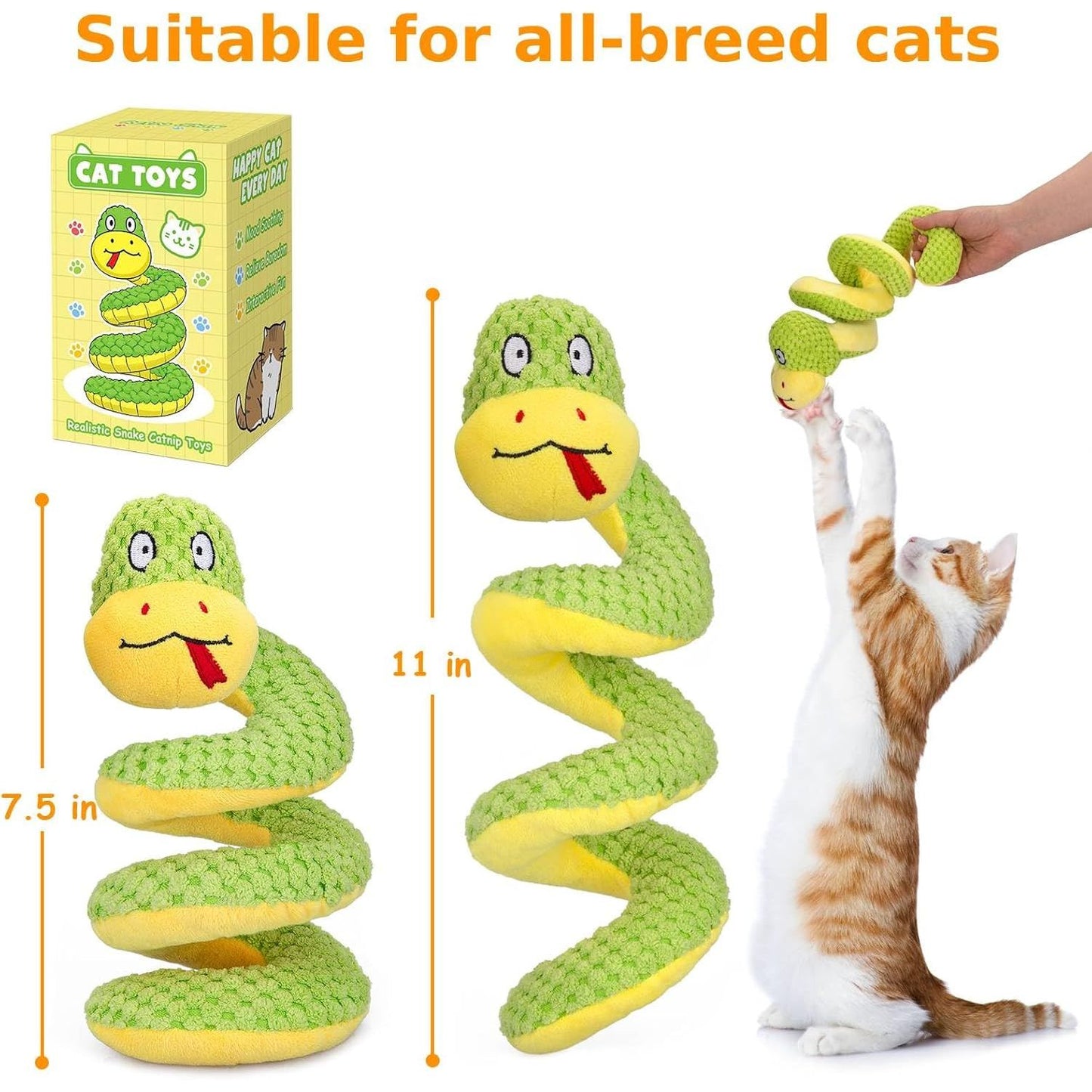 Realistic Snake Interactive Cat Toy – Plush Kicker with Silvervine & Catnip, Crinkle Sound, Spring-Loaded Design for Indoor Cats