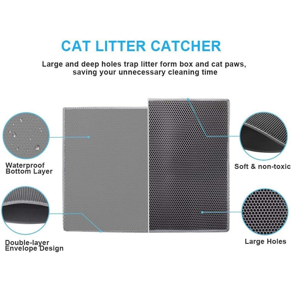 Double Layer Waterproof Cat Litter Mat - Urine-Proof Trapping Mat (Gray, 24 x 15 Inches)