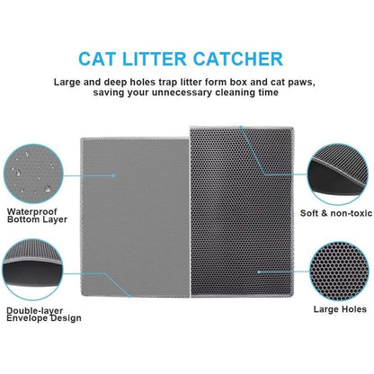 Double Layer Waterproof Cat Litter Mat - Urine-Proof Trapping Mat (Gray, 24 x 15 Inches)