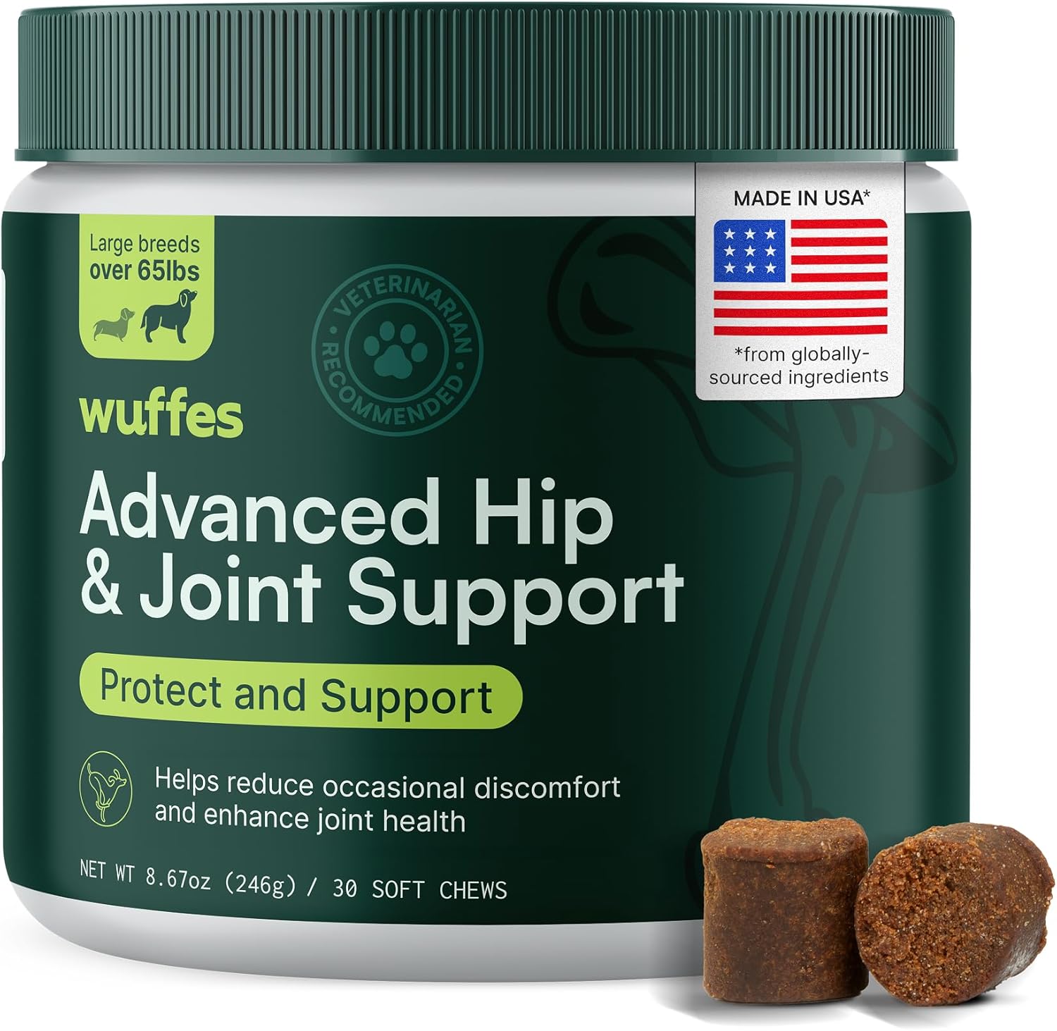 Wuffes Advanced Hip & Joint Chews for Dogs - Powerful Support with Glucosamine, Chondroitin & Omega 3 (Pack of 2, Small & Large Breed)