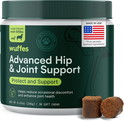 Wuffes Advanced Hip & Joint Chews for Dogs - Powerful Support with Glucosamine, Chondroitin & Omega 3 (Pack of 2, Small & Large Breed)