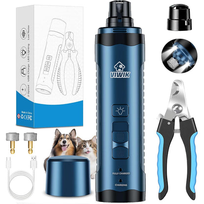  Electric Pet Nail Trimmers with LED Light - Dual-Speed, Quiet Clippers for Dogs and Cats of All Sizes