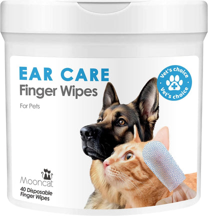 Mooncat Gentle Ear Cleaner Wipes for Cats & Dogs - Soothing Relief for Ear Infections, Mites, and Odors - 40 Easy-to-Use Finger Wipes for Sensitive Ears