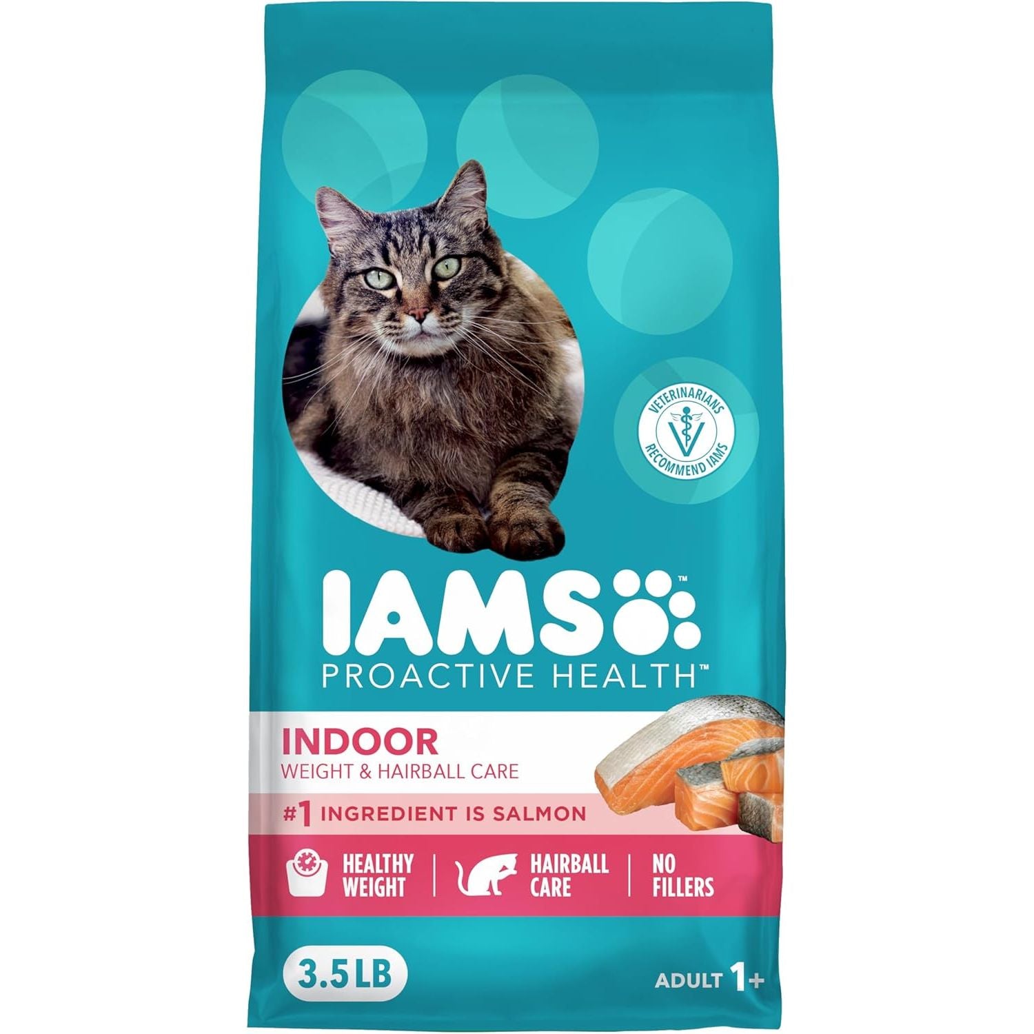 IAMS Proactive Health Indoor Weight Control & Hairball Care Adult Dry Cat Food, Salmon Recipe, 3.5 Lb. Bag