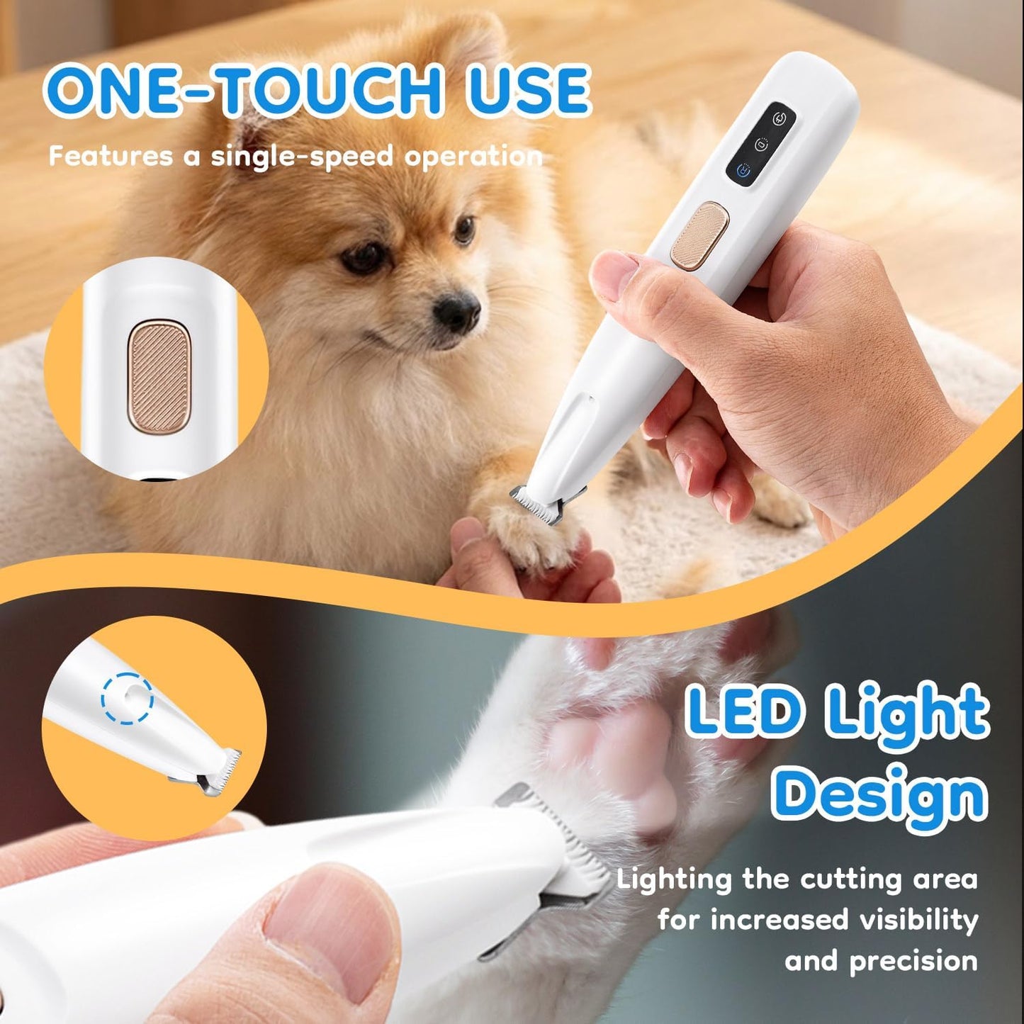 Waterproof Rechargeable Pet Hair Trimmer with LED Light for Paws, Eyes, Ears, Face, and Buttocks - Quiet Operation for Small Dogs and Cats