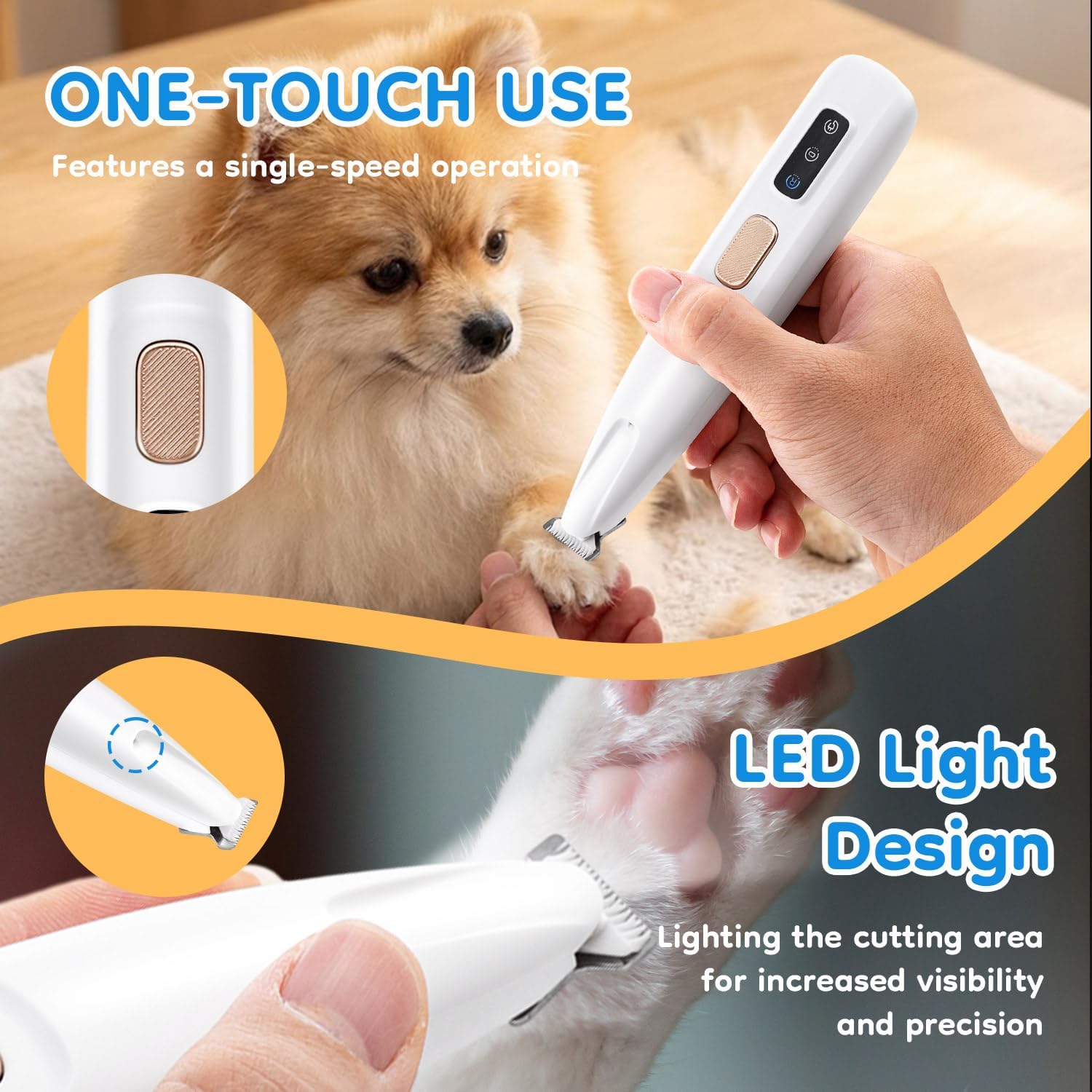 Waterproof Rechargeable Pet Hair Trimmer with LED Light for Paws, Eyes, Ears, Face, and Buttocks - Quiet Operation for Small Dogs and Cats