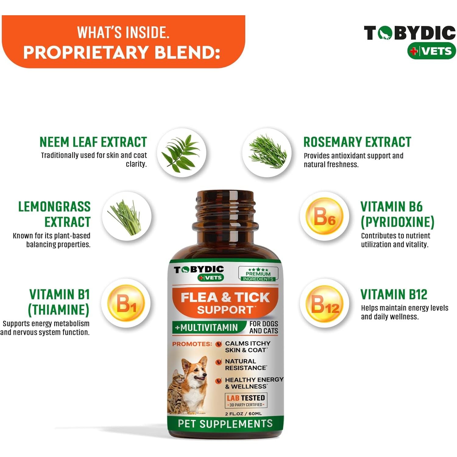 Natural Flea & Tick Prevention Multivitamin for Dogs and Cats - Made in the USA