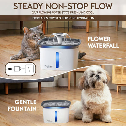 Award-Winning Automatic Pet Water Fountain with Replacement Filters for Cats and Dogs (Grey, Plastic)