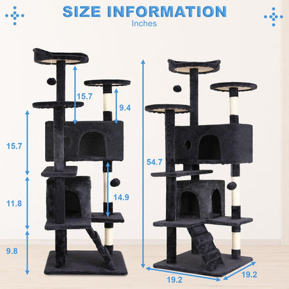 Elevate Playtime: FDW 54-Inch Dark Gray Multi-Level Cat Tree Tower with Scratching Posts, Condos, Plush Perches & Toys – Perfect for Kittens & Cats!