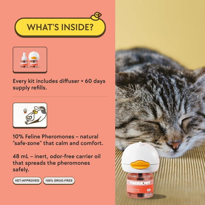 Therapetmd - Cat Calming Diffuser Pheromone Kit - Multi Cat Anxiety Relief Stress Reduction Plugin 700 Sq Ft Coverage Vet Recommended.