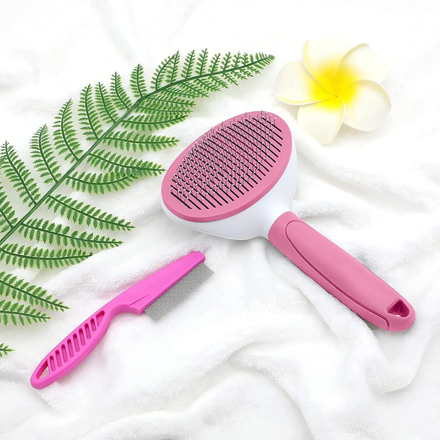 Professional Pet Grooming Brush Set for Indoor Cats and Dogs, Featuring Metal Comb and Self-Cleaning Design with Release Button