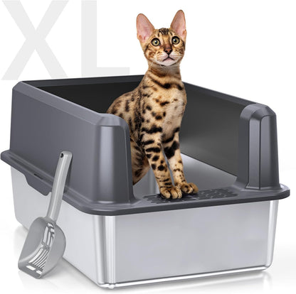 Premium Extra Large Enclosed Stainless Steel Cat Litter Box with Lid - Ideal for Big Cats and Multi-Cat Households, Odor-Resistant and Effortlessly Clean