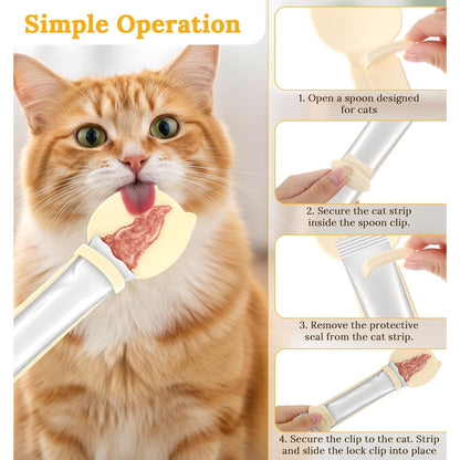 Multifunctional 3-Piece Cat Treat Spoon Set for Clean Feeding of Wet Food and Licky Treats - Beige, Green, Orange