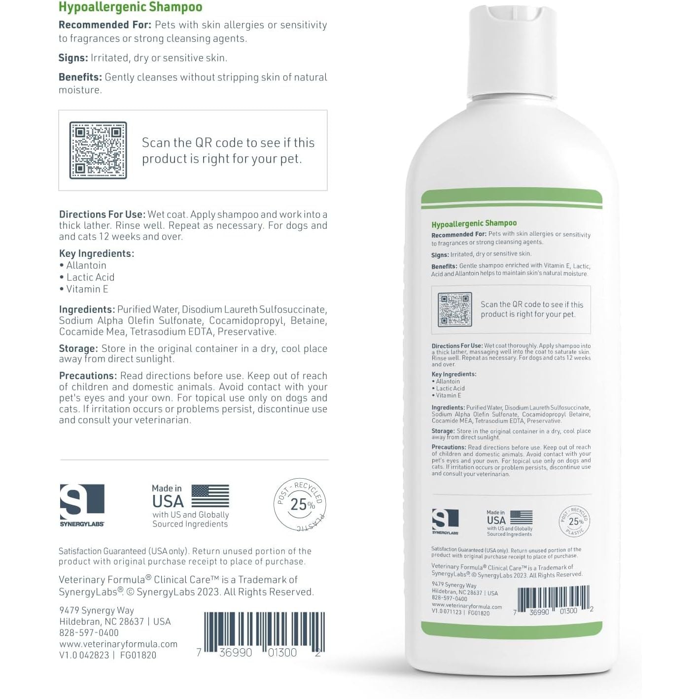 Hypoallergenic Shampoo for Dogs and Cats, 16 oz – Gentle Fragrance-Free Solution for Allergies and Sensitive Skin, Promotes Healthy Skin and Coat