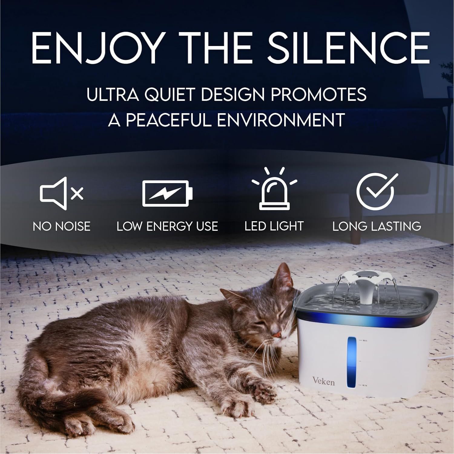 Award-Winning Automatic Pet Water Fountain with Replacement Filters for Cats and Dogs (Grey, Plastic)
