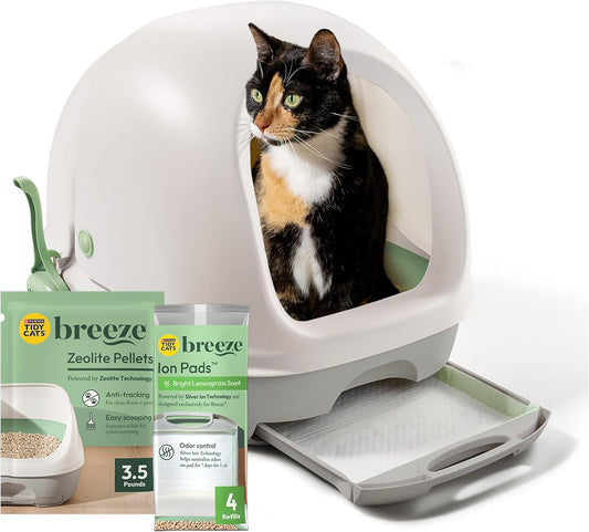 Transform Your Cat's Litter Experience with the Purina Tidy Cats Breeze Hooded Litter Box System - Complete Starter Kit with Pellets & Pads