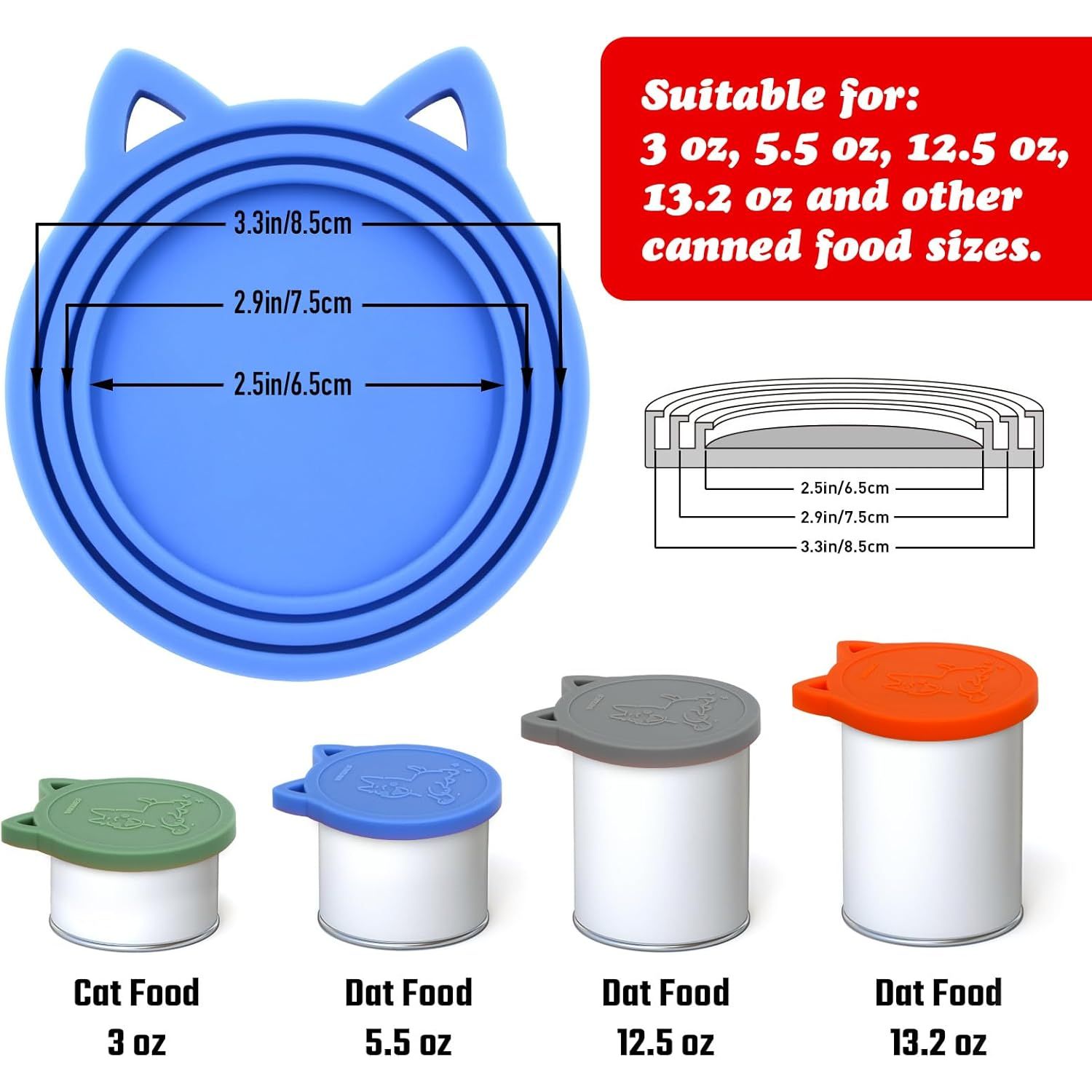 Silicone Food Can Covers - 4 Pack, Universal BPA-Free Lids for Standard Size Pet Food Cans