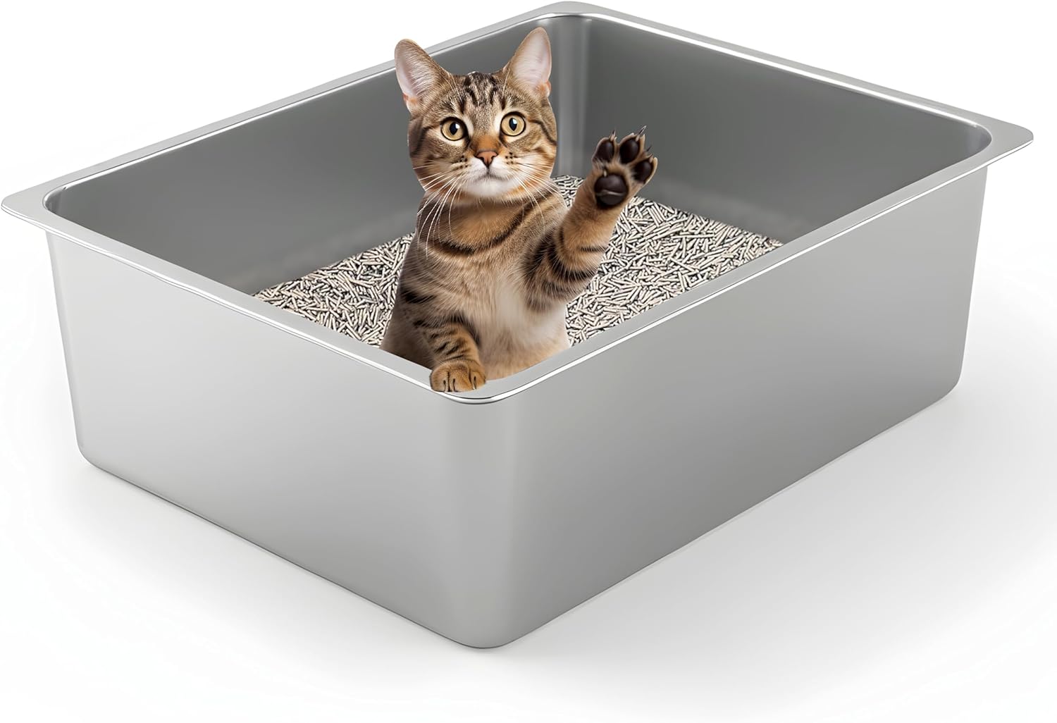 Kirecoo Premium Stainless Steel Cat Litter Box - High-Sided, Non-Stick, Easy-Clean Pan for Cats and Small Pets