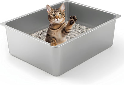 Kirecoo Premium Stainless Steel Cat Litter Box - High-Sided, Non-Stick, Easy-Clean Pan for Cats and Small Pets