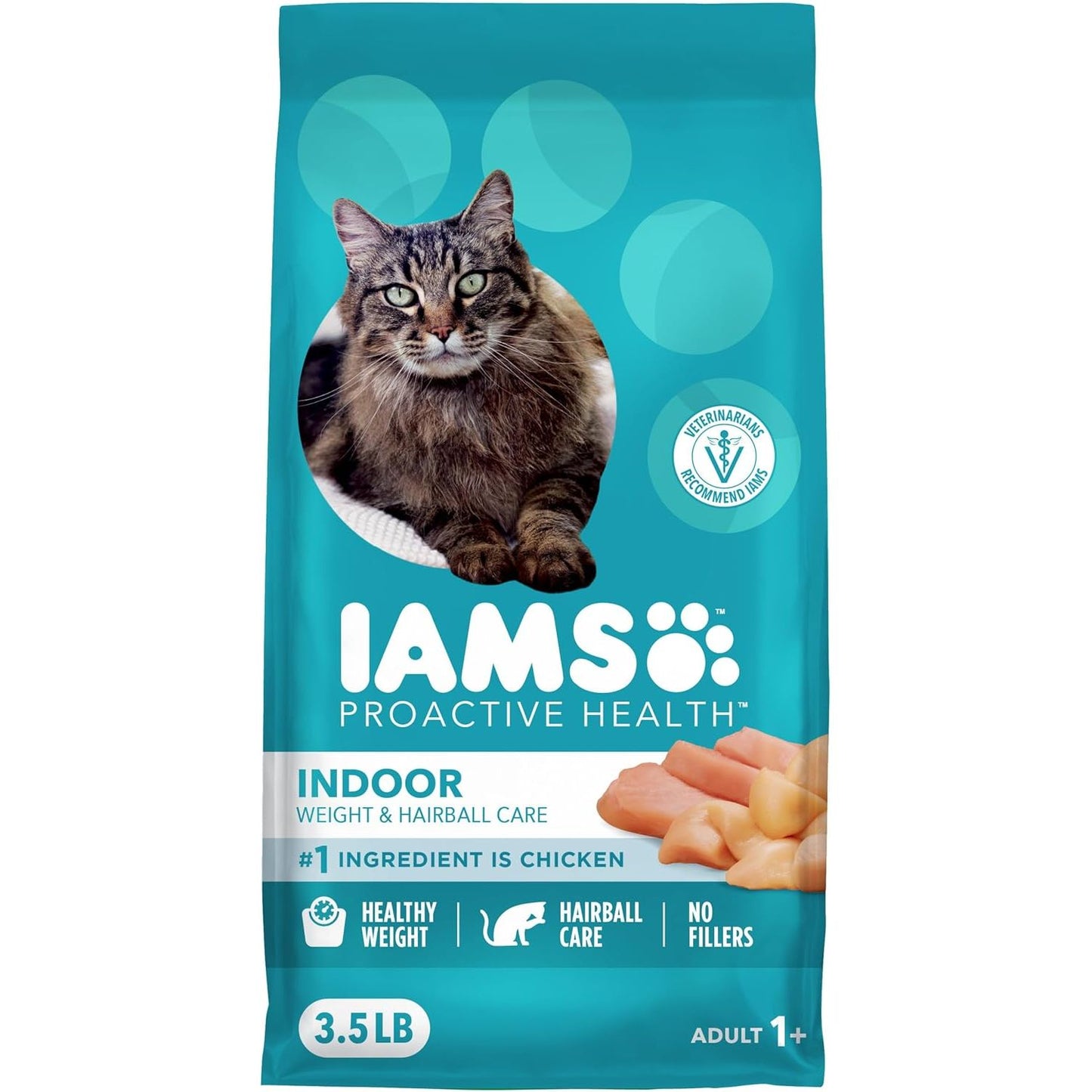IAMS Proactive Health Indoor Weight Control & Hairball Care Adult Dry Cat Food, Salmon Recipe, 3.5 Lb. Bag