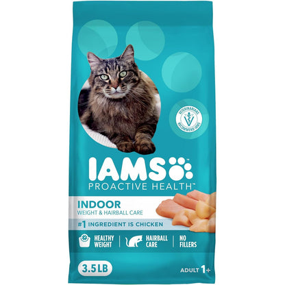 IAMS Proactive Health Indoor Weight Control & Hairball Care Adult Dry Cat Food, Salmon Recipe, 3.5 Lb. Bag