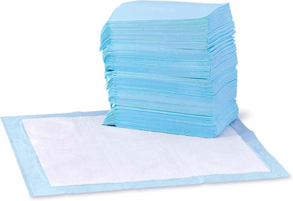 Amazon Basics Leak-Proof Super Absorbent Dog and Puppy Training Pads, 5-Layer Quick-Dry Solution, Regular Size (22x22"), 50 Count, Blue & White