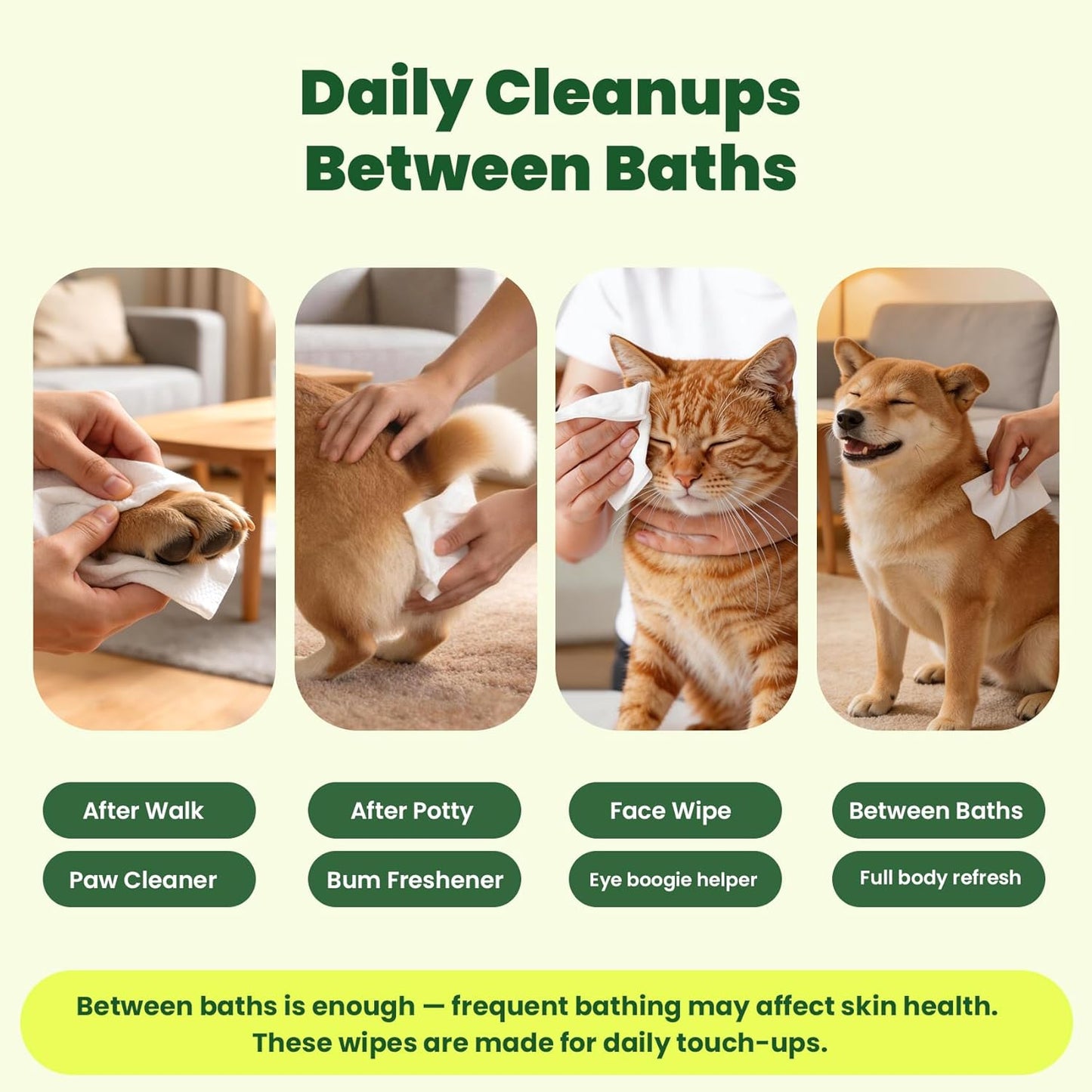 Hypoallergenic Unscented Dog and Cat Wipes (4X50 Packs) | All-Natural Plant Fiber with Aloe and Vitamin E 