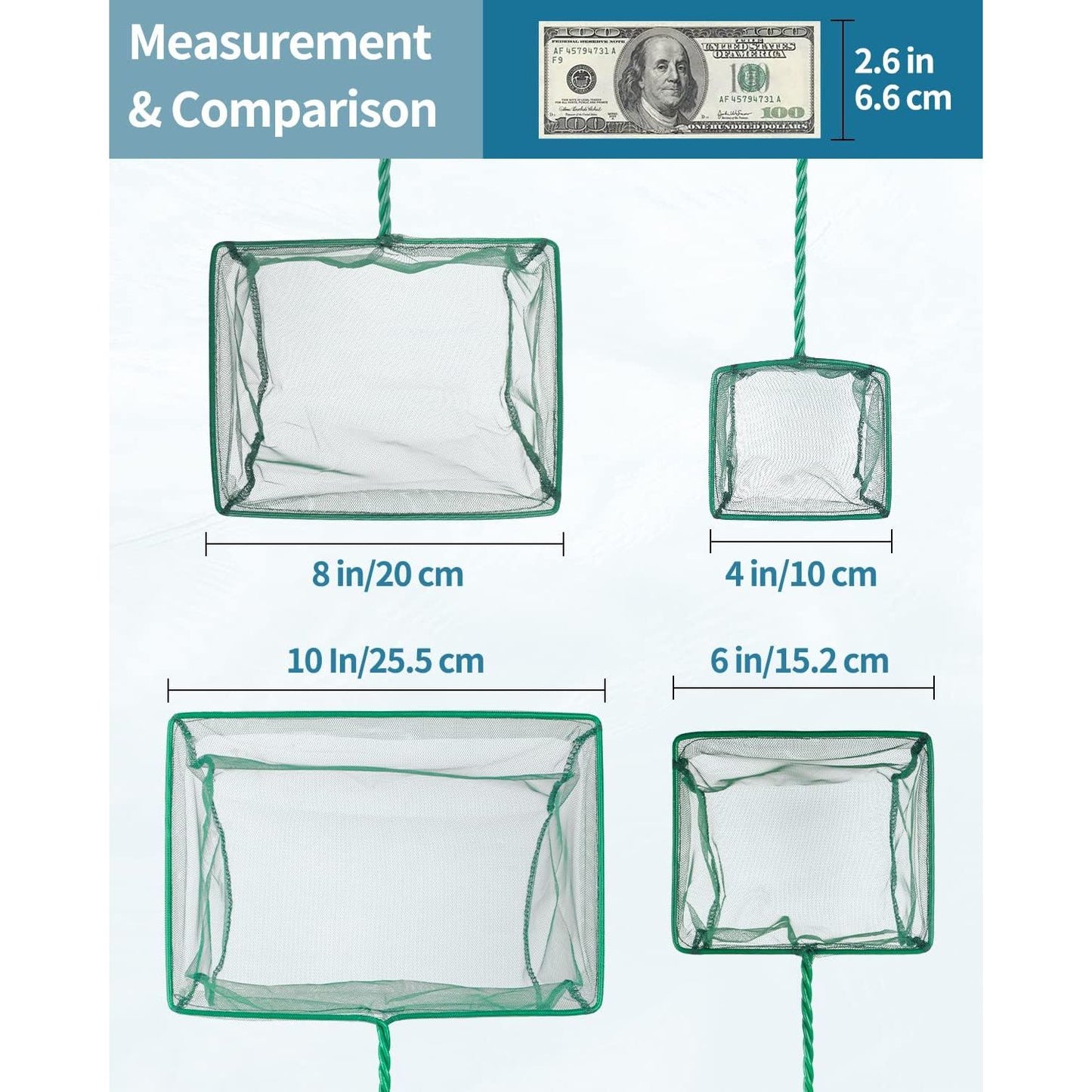 Square Soft Fine Mesh Net for Skimming Sludge, Food Residue, and Waste in Fish Tanks, Small Koi Ponds, and Pools
