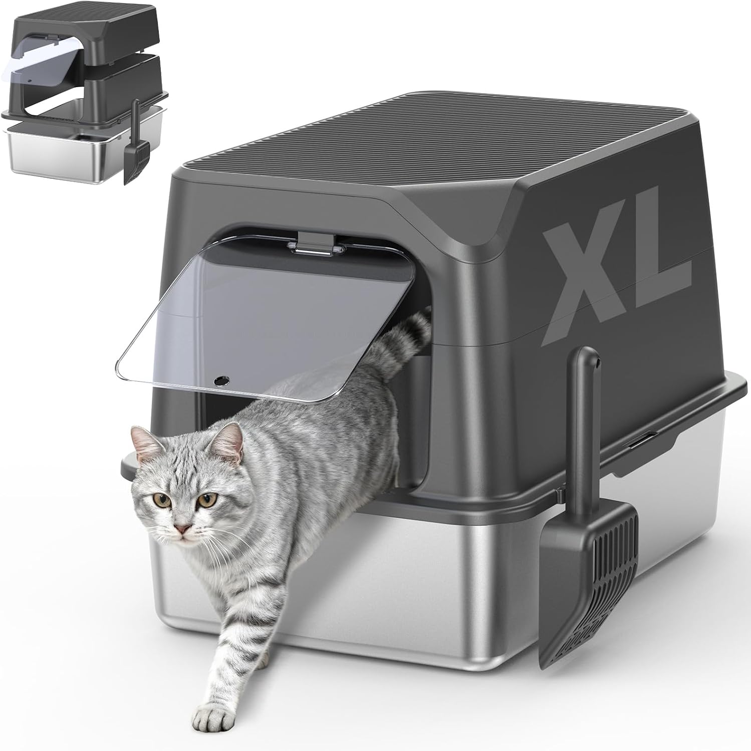 Premium Extra Large Enclosed Stainless Steel Cat Litter Box with Lid - Ideal for Big Cats and Multi-Cat Households, Odor-Resistant and Effortlessly Clean
