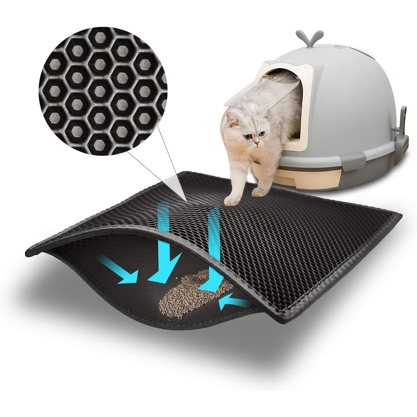 Double Layer Waterproof Cat Litter Mat - Urine-Proof Trapping Mat (Gray, 24 x 15 Inches)