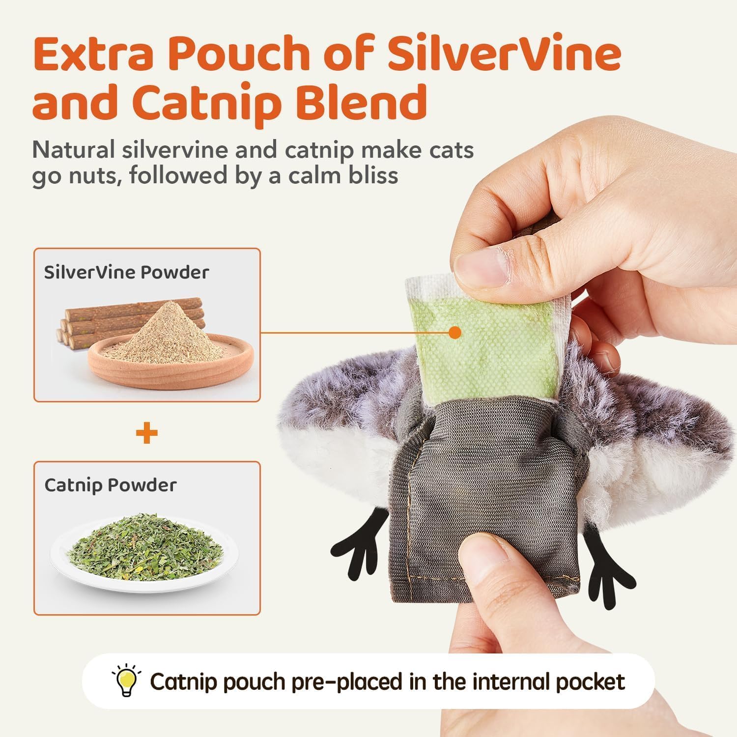 Cat Toys Flapping Bird (No Flying), Lifelike Sandpiper Chirp Tweet, Rechargeable Touch Activated Kitten Toy Interactive Cat Exercise Toys for All Breeds Cat Kicker Catnip Toys 4.0"