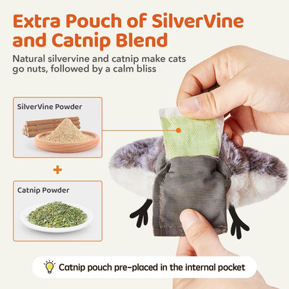 Cat Toys Flapping Bird (No Flying), Lifelike Sandpiper Chirp Tweet, Rechargeable Touch Activated Kitten Toy Interactive Cat Exercise Toys for All Breeds Cat Kicker Catnip Toys 4.0"