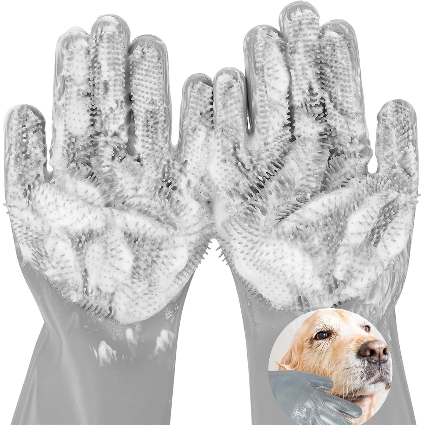  5-Finger Silicone Deshedding and Massage Gloves for Dogs and Cats 