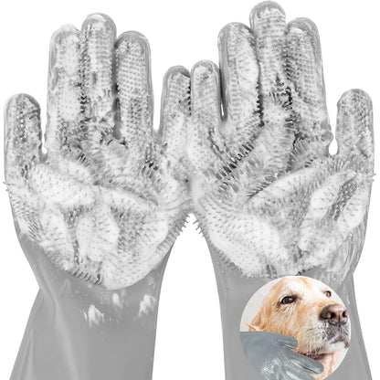 5-Finger Silicone Deshedding and Massage Gloves for Dogs and Cats 