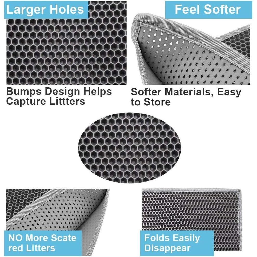 Double Layer Waterproof Cat Litter Mat - Urine-Proof Trapping Mat (Gray, 24 x 15 Inches)