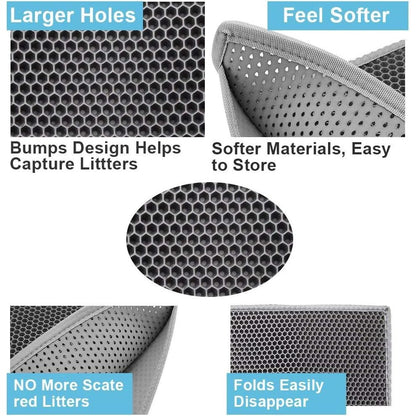 Double Layer Waterproof Cat Litter Mat - Urine-Proof Trapping Mat (Gray, 24 x 15 Inches)