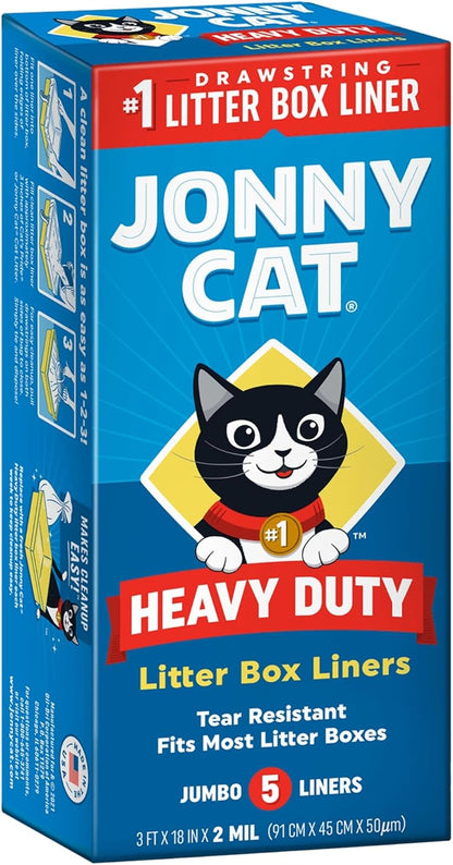 Cat Litter Box Liners: Heavy Duty - Tear & Leak Resistant - Drawstring Close - Jumbo, 5 Count