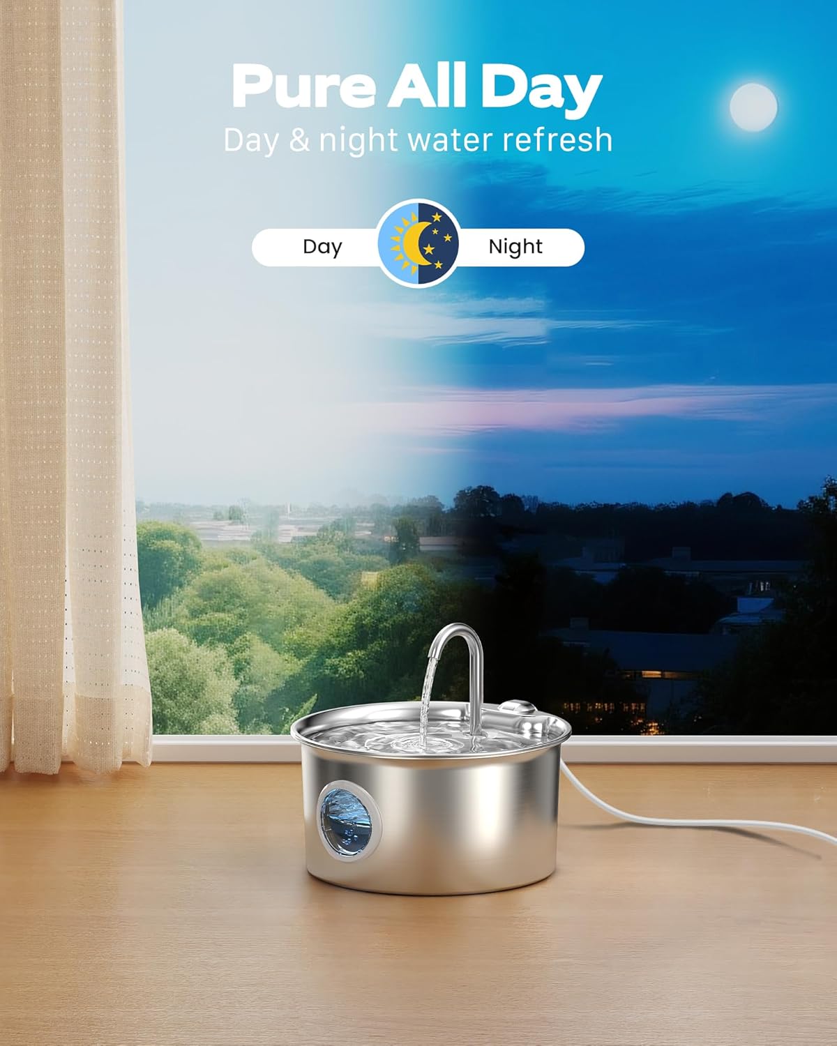 Cat Water Fountain Stainless Steel: Cat Fountain for Drinking - 88Oz/2.6L Pet Water Fountain for Cats Indoor - Quiet Cats Water Bowl Dispenser - Pets Feeding & Watering Supplies - for Small Animals