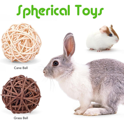 VESPRO Rabbit Bunny Toys for Rabbits Hamster Guinea Pig Toys Natural Timothy Hay Sticks Chew Treats and Balls for Rabbit, Chinchilla, Guinea Pig, Hamster, Bunny Teeth Care