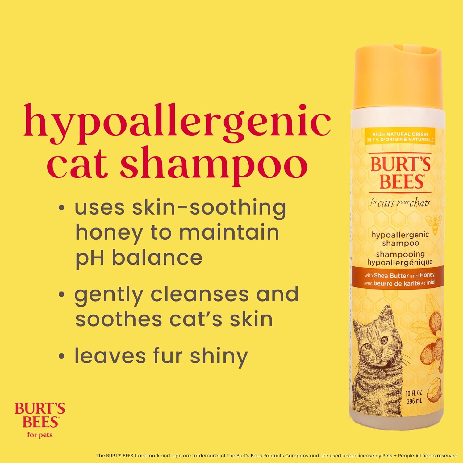 Burt’S Bees for Pets Hypoallergenic Cat Shampoo with Shea Butter and Honey, Gentle Kitten Shampoo for Indoor Cats with Dry or Sensitive Skin, Cat Bathing Supplies, 10 Fl Oz