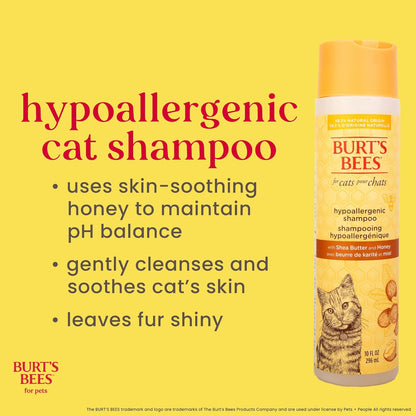 Burt’S Bees for Pets Hypoallergenic Cat Shampoo with Shea Butter and Honey, Gentle Kitten Shampoo for Indoor Cats with Dry or Sensitive Skin, Cat Bathing Supplies, 10 Fl Oz
