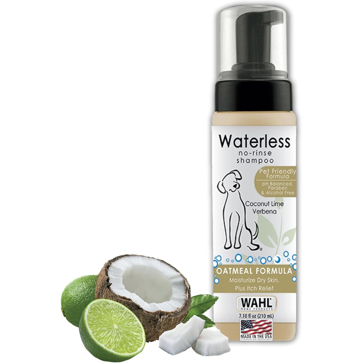  No Rinse Pet Shampoo - Coconut Lime Verbena Scent - Oatmeal Formula for Cleansing, Conditioning, Detangling, and Moisturizing Dog Fur - 7.1 Oz 