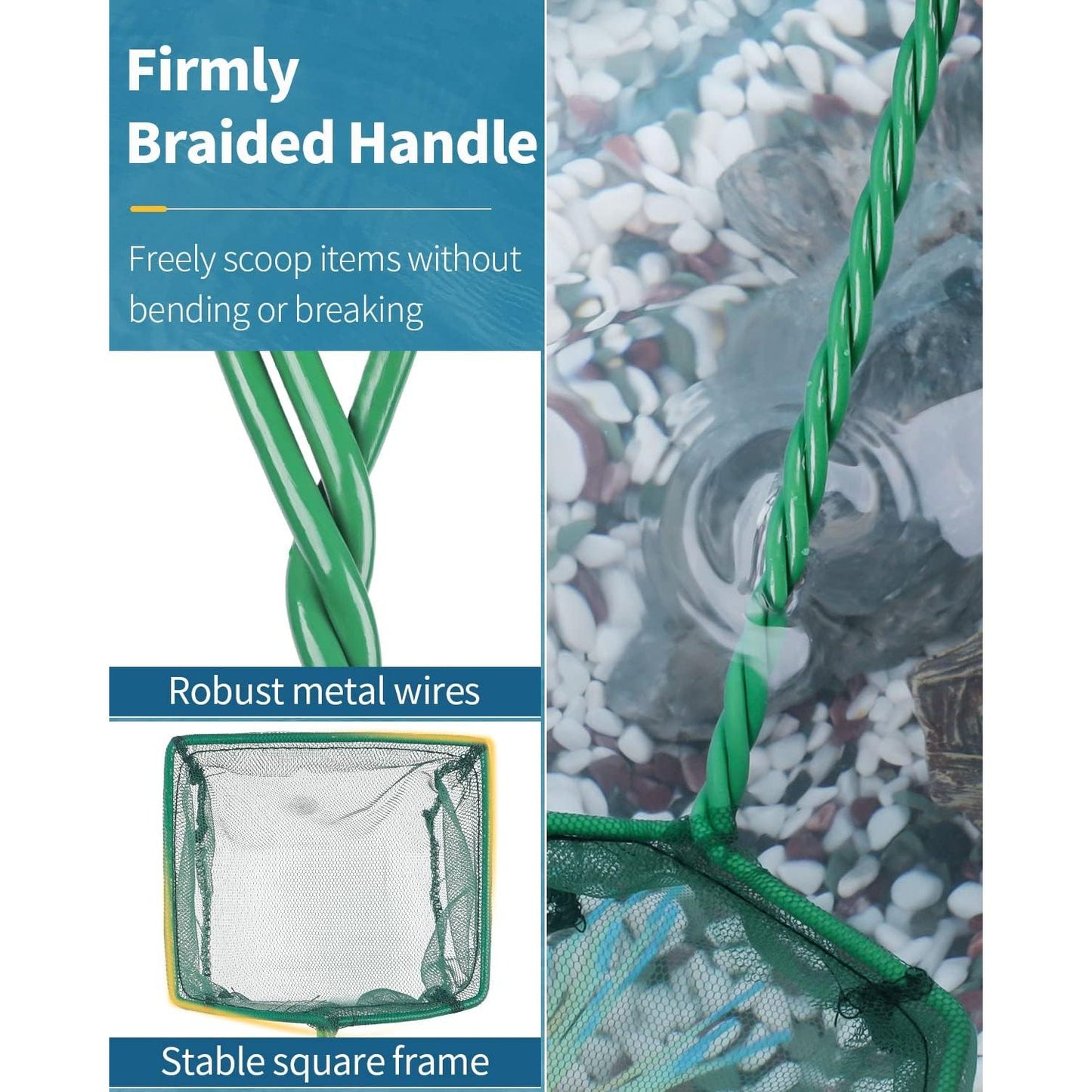 Square Soft Fine Mesh Net for Skimming Sludge, Food Residue, and Waste in Fish Tanks, Small Koi Ponds, and Pools