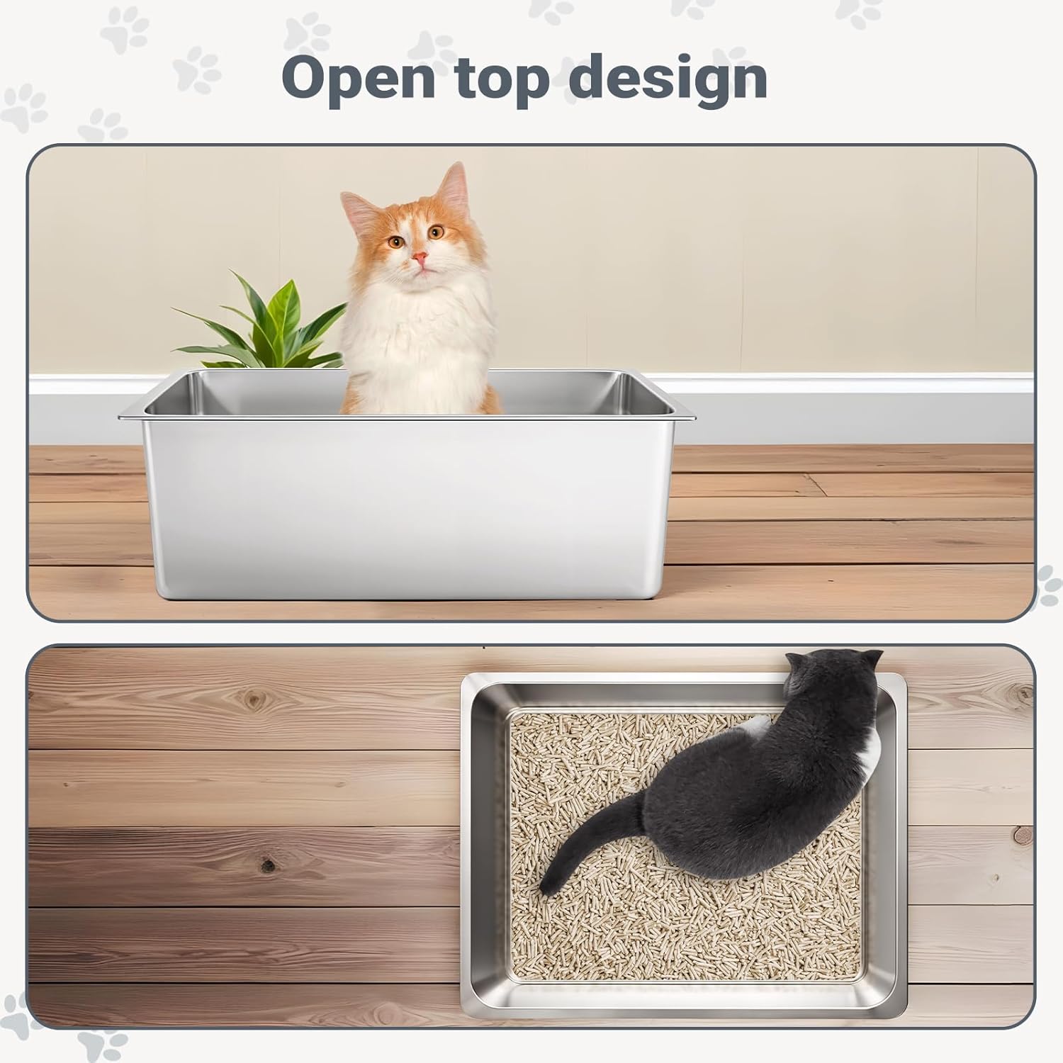 Kirecoo Premium Stainless Steel Cat Litter Box - High-Sided, Non-Stick, Easy-Clean Pan for Cats and Small Pets