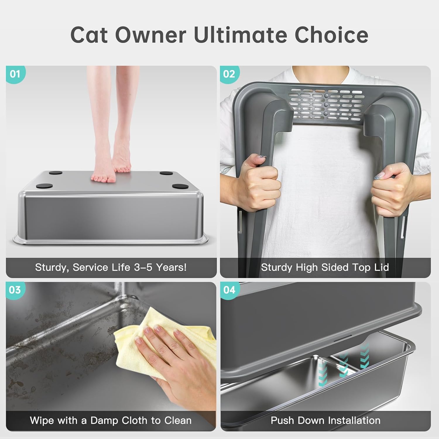 Premium Extra Large Enclosed Stainless Steel Cat Litter Box with Lid - Ideal for Big Cats and Multi-Cat Households, Odor-Resistant and Effortlessly Clean