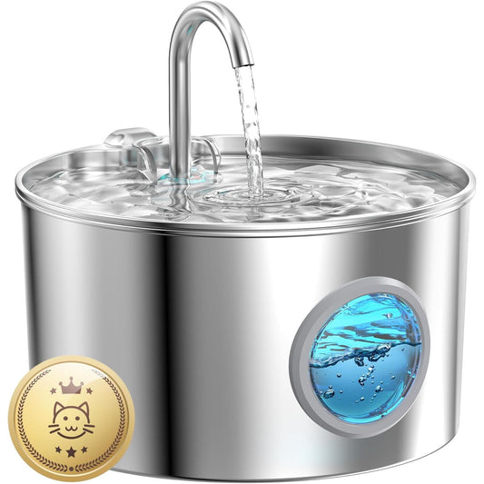 Stainless Steel Cat Water Fountain - 74Oz/2.2L Quiet Drinking Dispenser for Cats and Small Animals
