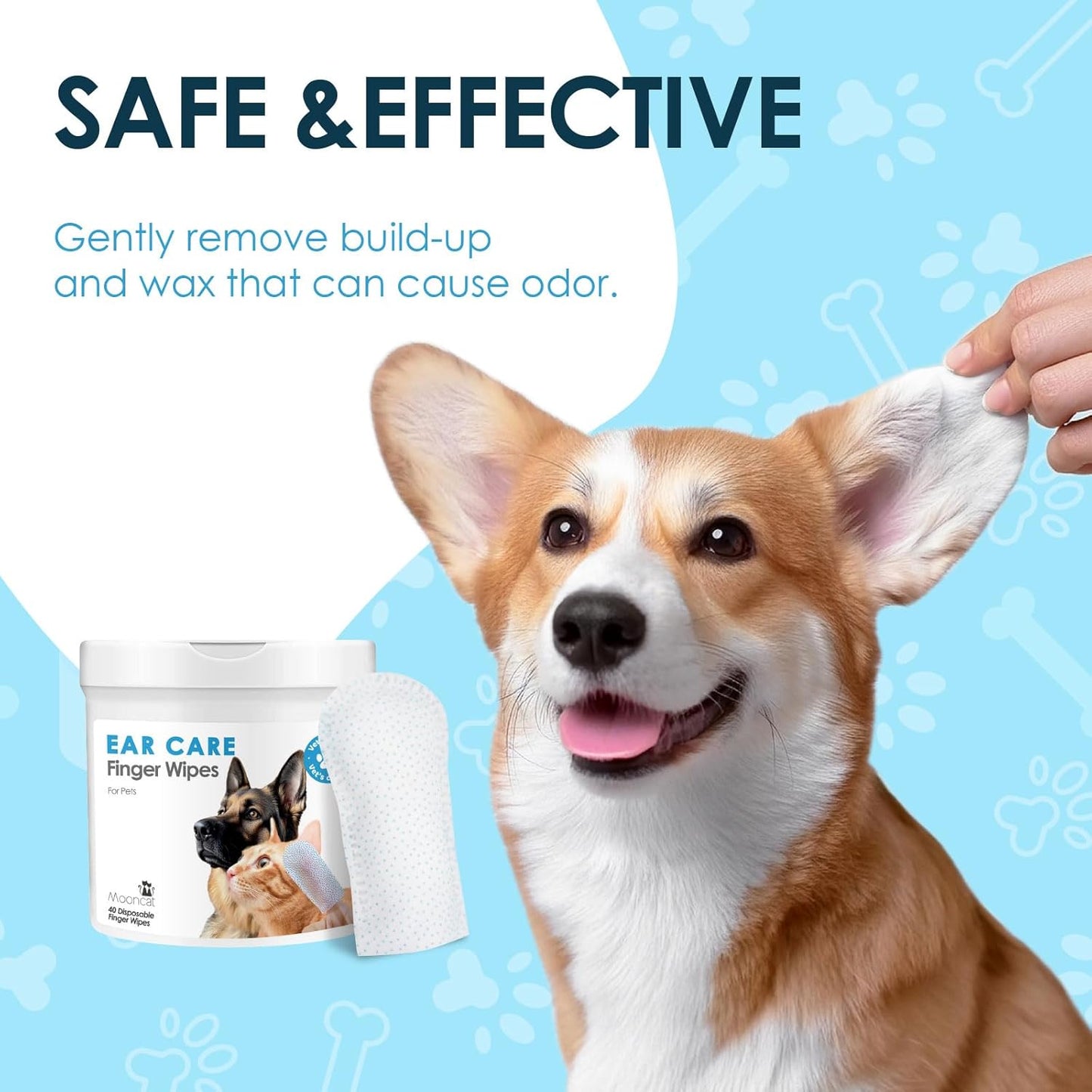Mooncat Gentle Ear Cleaner Wipes for Cats & Dogs - Soothing Relief for Ear Infections, Mites, and Odors - 40 Easy-to-Use Finger Wipes for Sensitive Ears