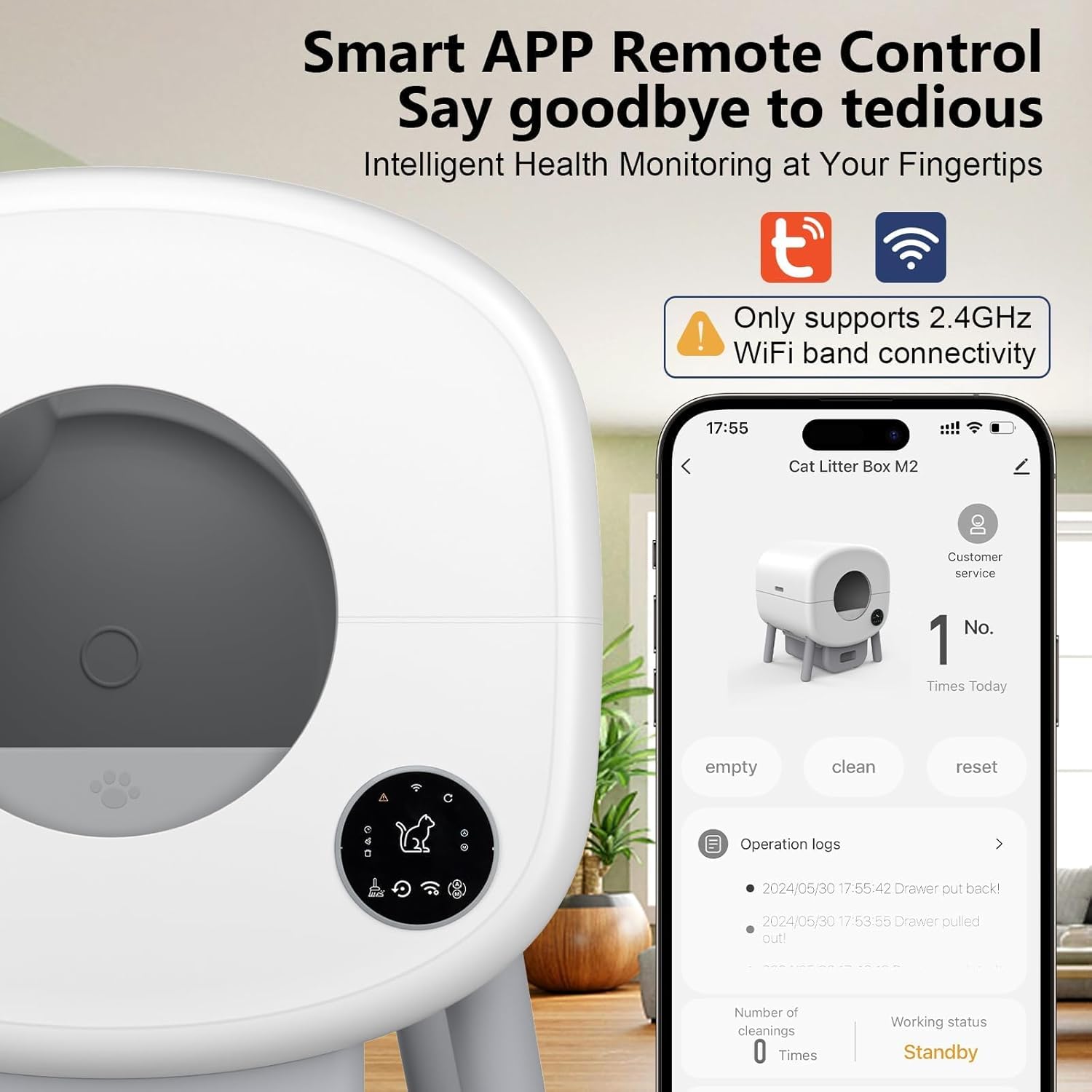 Self Cleaning Litter Box, Large Capacity Automatic Cat Litter Box Self Cleaning for Cats, App Control,Safety Protection, 2 Roll Garbage Bags,White & Grey